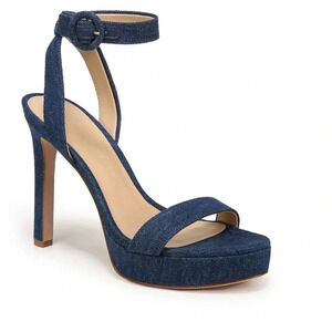 Veronica Beard Darcelle Ankle Strap Stiletto Sandal Mountain Blue Denim‎ 10 NWT